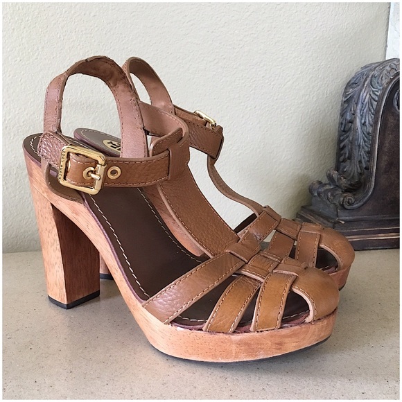 Tory Burch Shoes - TORY BURCH RIVER WOOD HEELED SANDALS SIZE 9